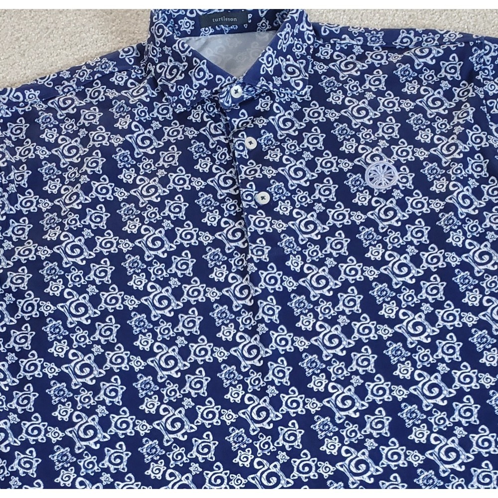 Turtleson Men's Polo Shirt Size M Blue Print Short Sleeve Prairie View Golf Logo